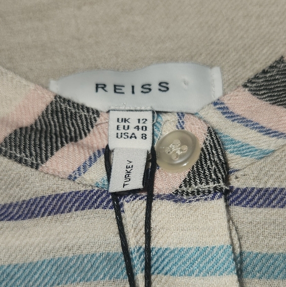Nwt reiss Amira light ground check plaid button down in cream size 8 - Picture 9 of 14